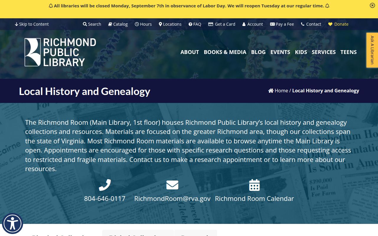 Richmond city directory research at the Richmond Room local history collection