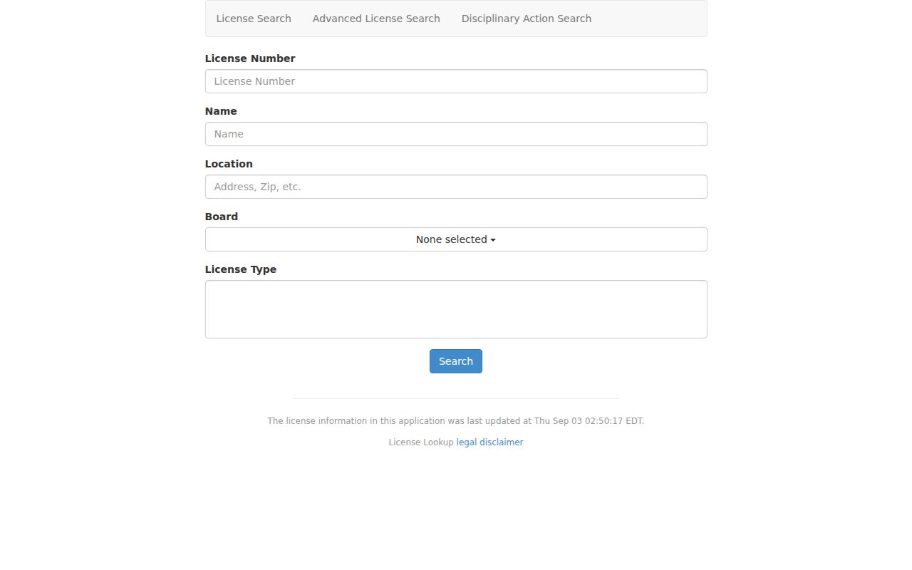 Richmond residents directory Virginia DPOR advanced license-search form