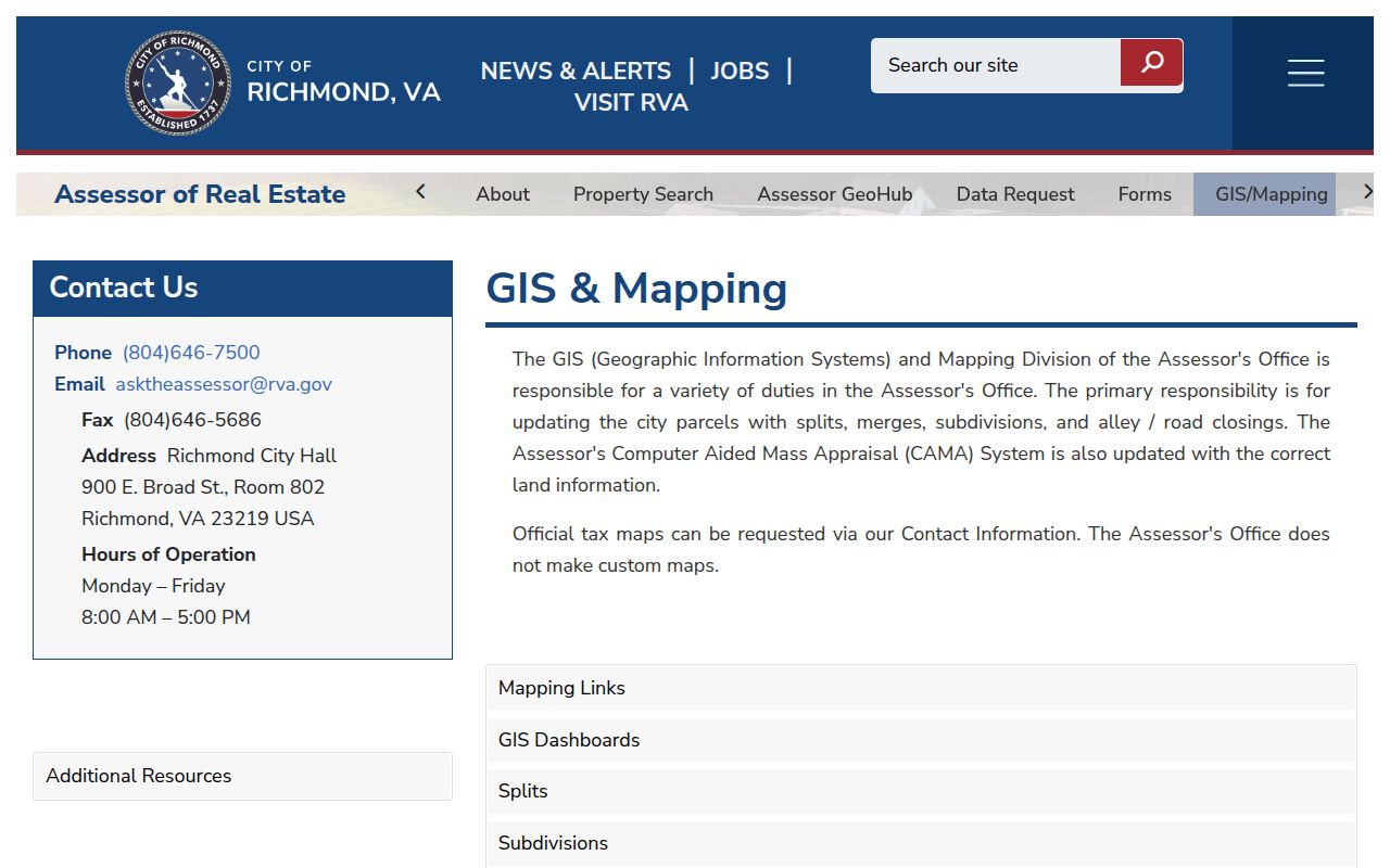 Richmond Assessor GIS and mapping guidance page