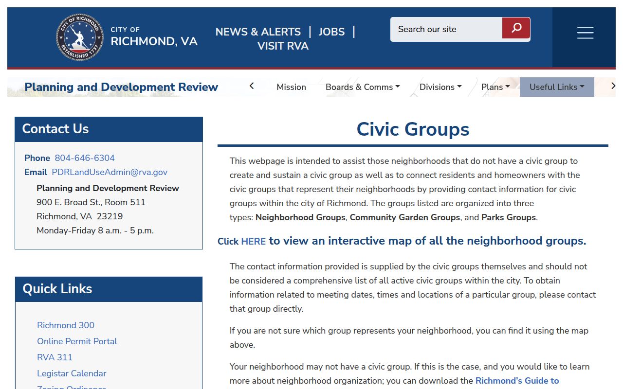 City of Richmond civic-groups inventory and neighborhood map entry