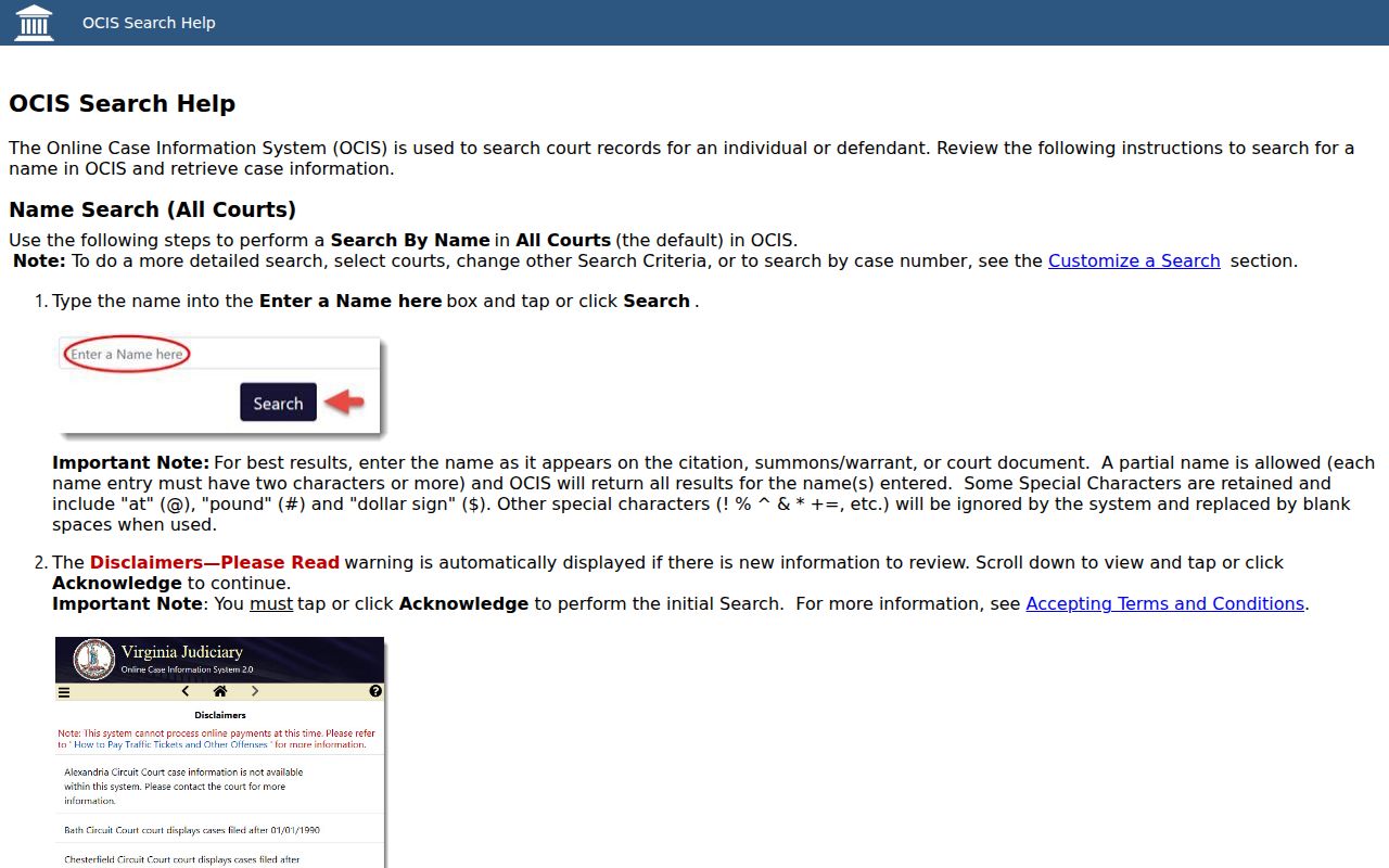 Richmond resident lookup OCIS search-help screen