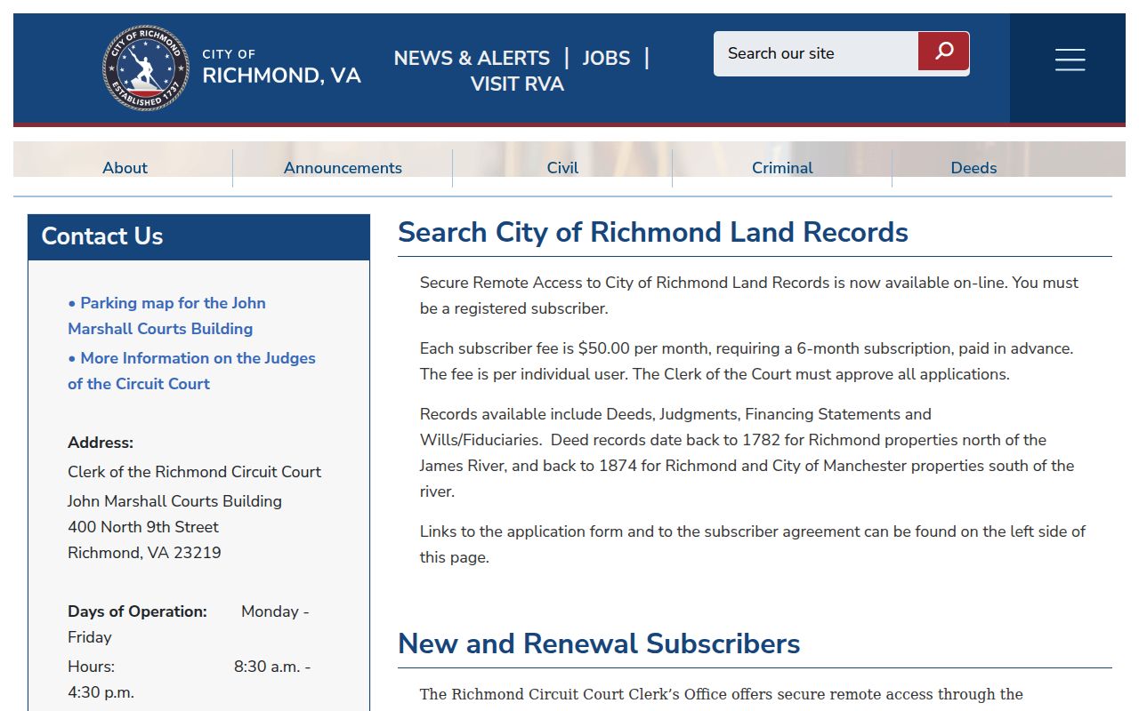 Richmond street directory legacy address and parcel search