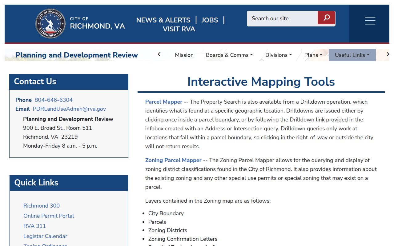 Richmond street directory Parcel Mapper and interactive mapping tools