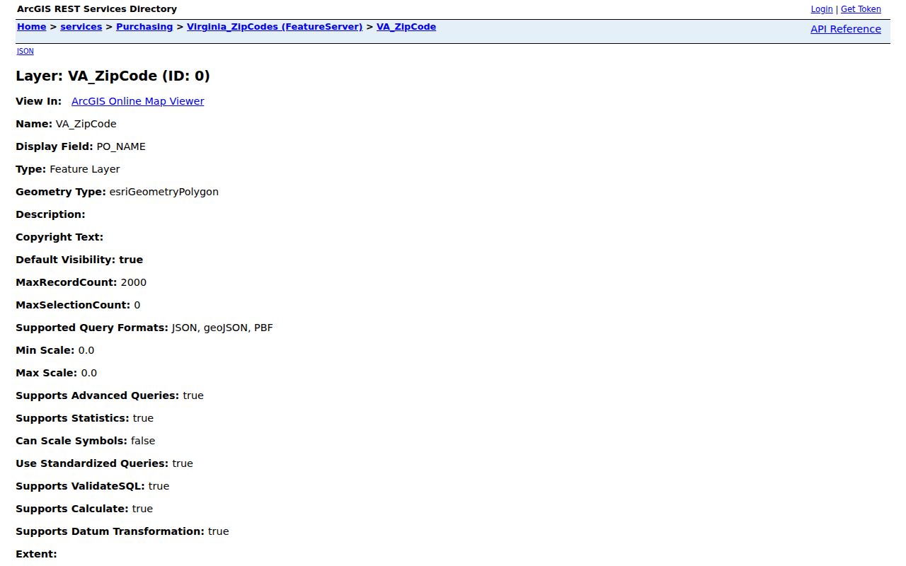Richmond ZIP code directory Virginia FeatureServer query controls