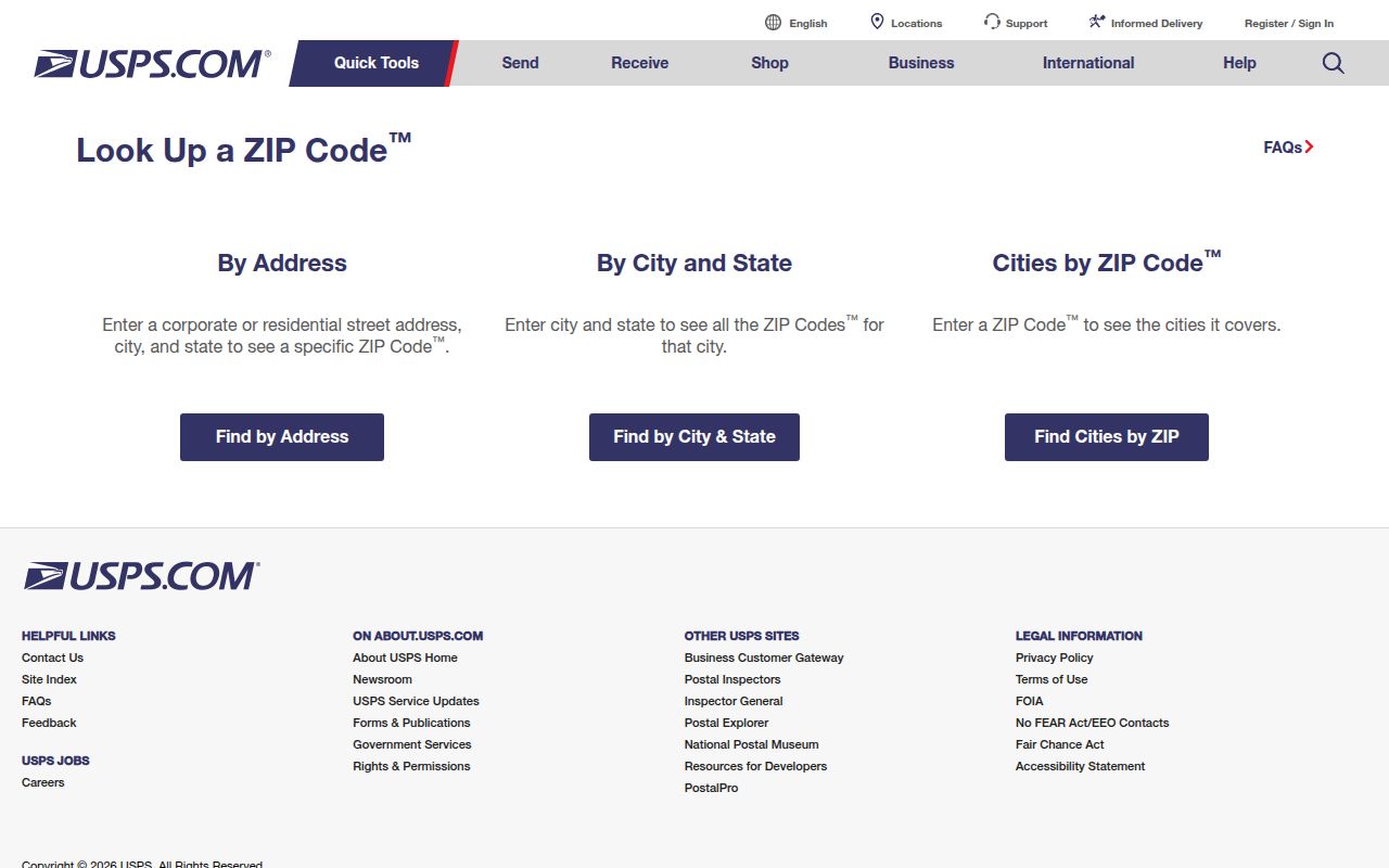 Richmond ZIP code directory USPS address lookup form